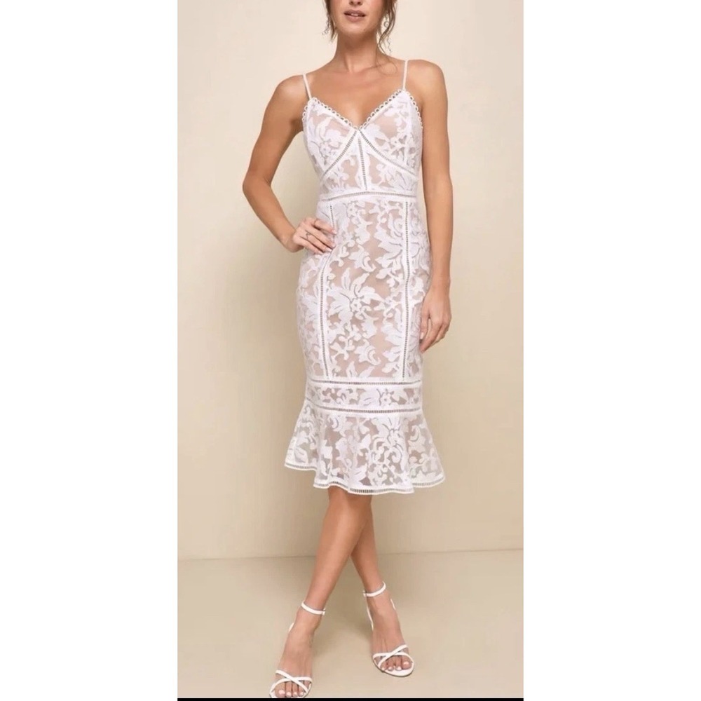 Lulu's White Lace Fitted Midi Slip Dress